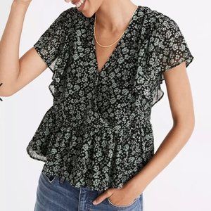 Madewell Georgette ruffle sleeve peplum top